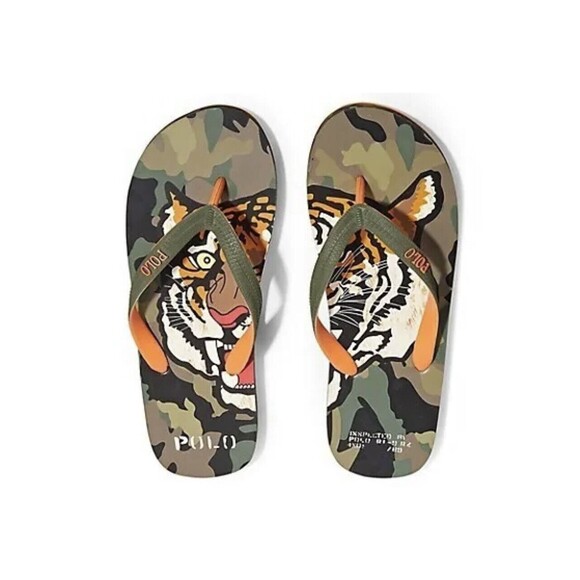 Polo Ralph Lauren Whitlebury II Tiger Camo Print Flip Flop Sandals Men’s Sz 9 - Picture 1 of 4